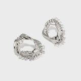 Metal Texture Oval Studs with Zircon Tassels - booneealus