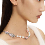 Patchwork Pearl Pink Tulip Collarbone Necklace