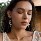 Freshwater Pearl Teardrop Zircon Long Earrings - booneealus