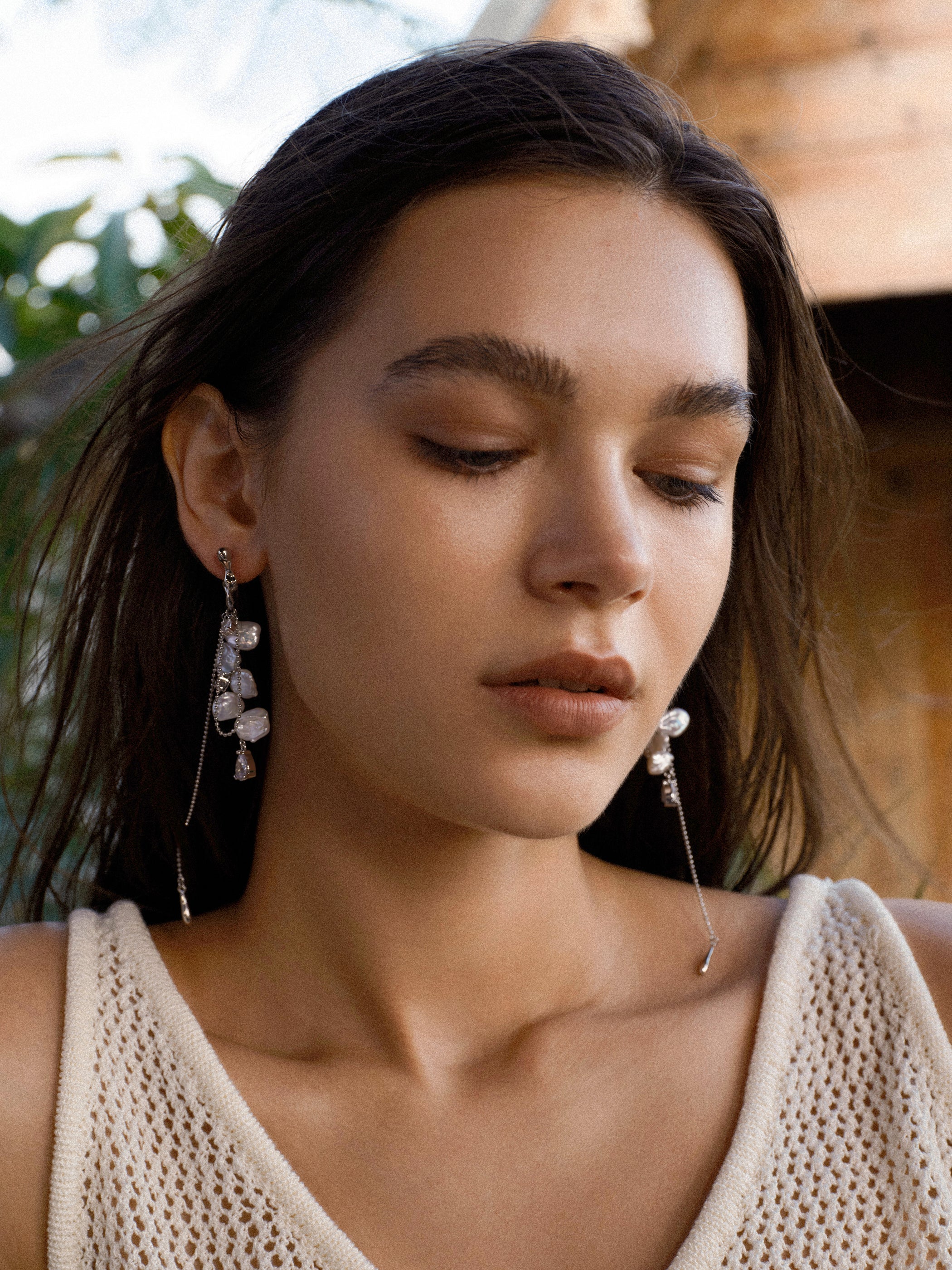 Freshwater Pearl Teardrop Zircon Long Earrings - booneealus