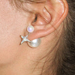 Pearl Stud Earrings with Reversible Zircon Starburst - booneealus