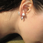 Pearl Stud Earrings with Reversible Zircon Starburst - booneealus