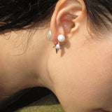 Pearl Stud Earrings with Reversible Zircon Starburst - booneealus