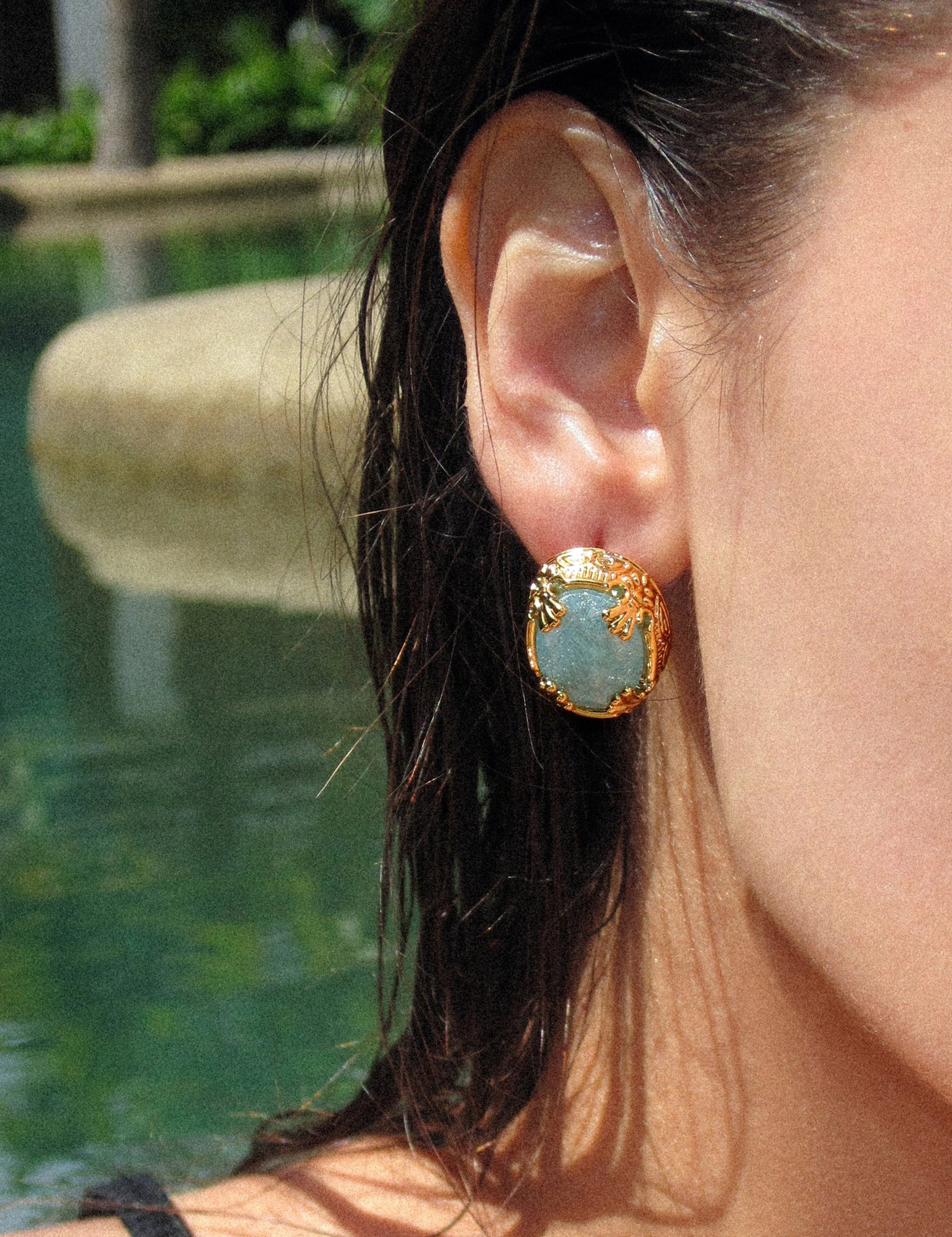 Oval Blue Crack Stone Studs - booneealus