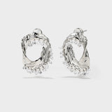 Metal Texture Oval Studs with Zircon Tassels - booneealus