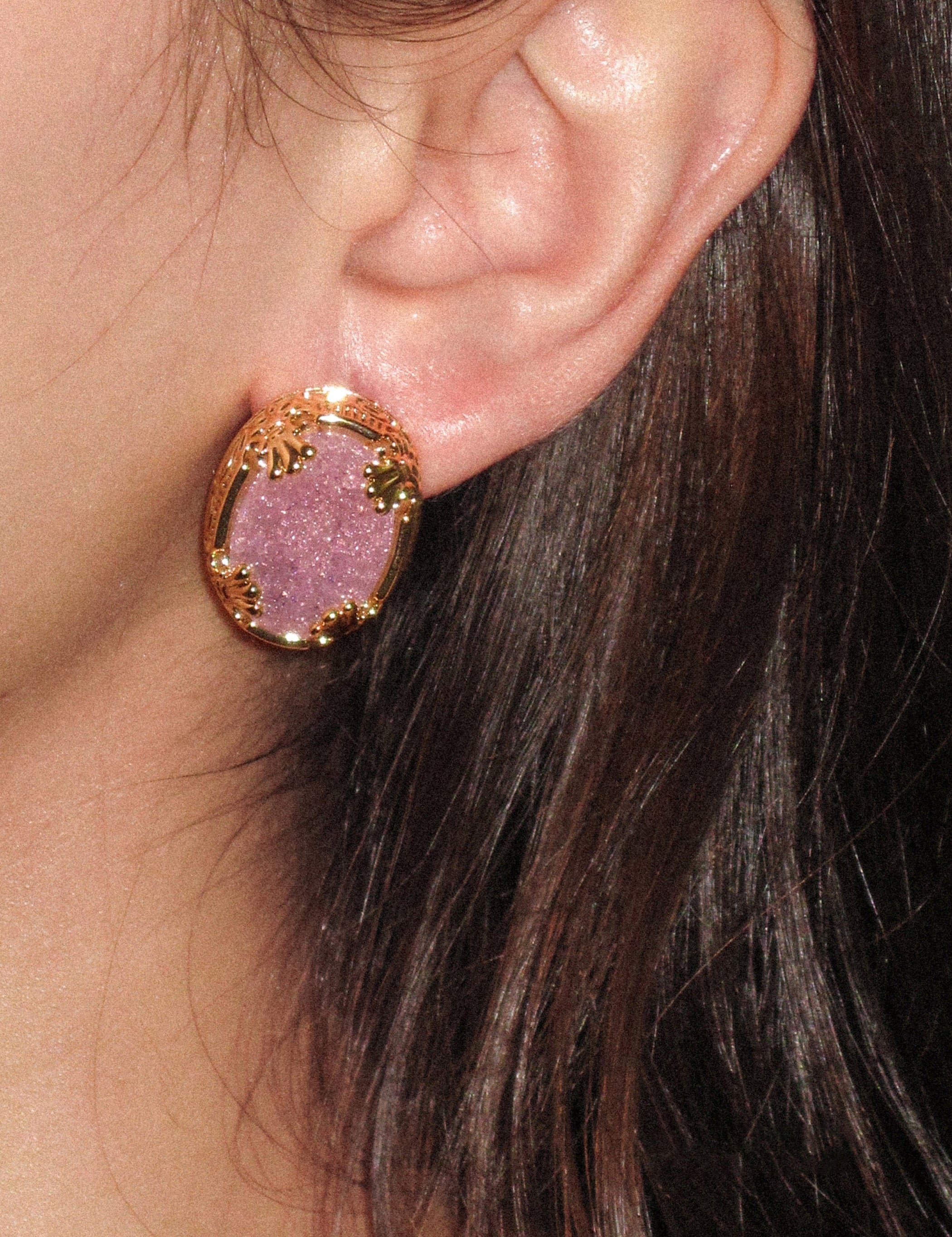 Oval Pink Crack Stone Studs - booneealus