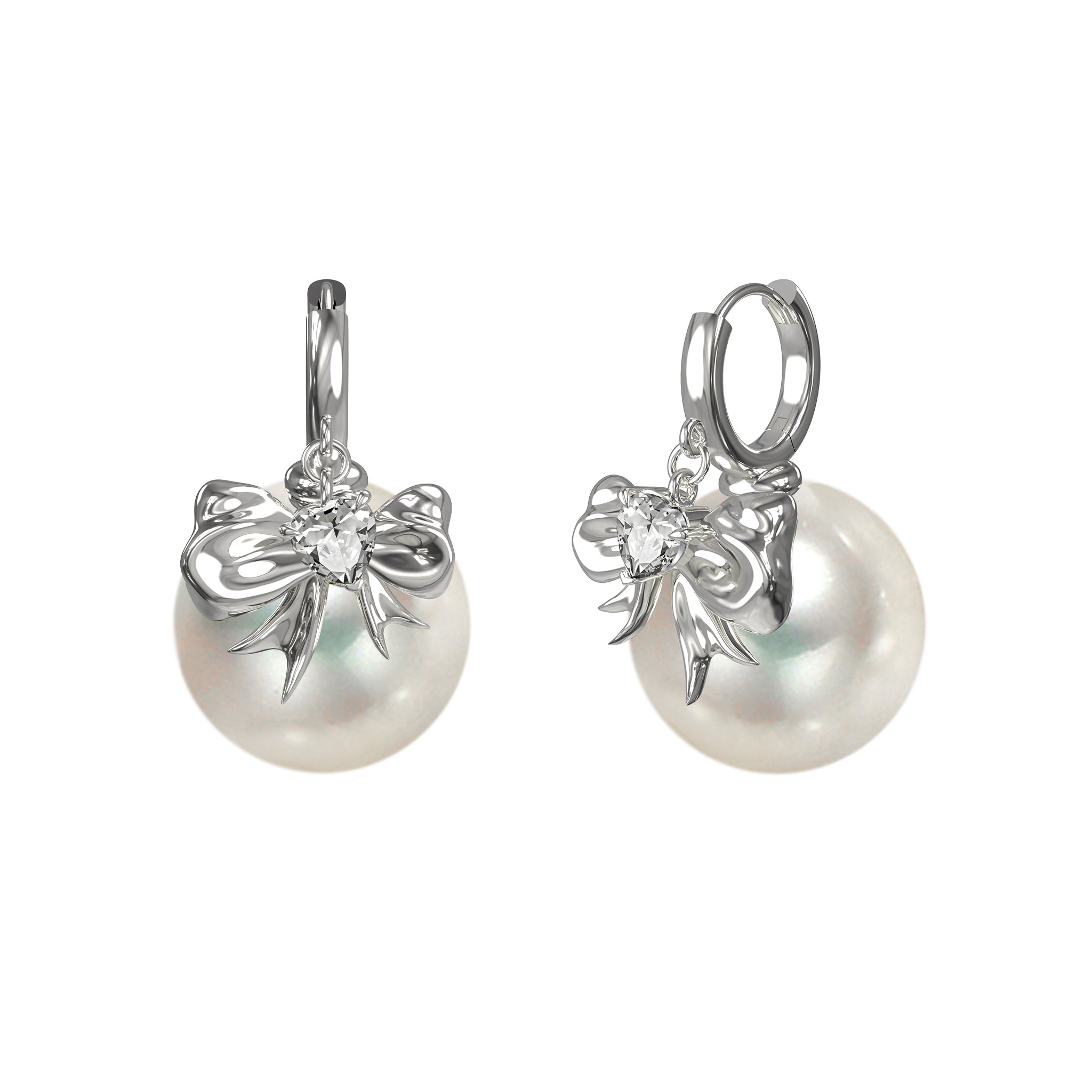 Large Pearl/Silver - ball Butterfly - knot Earrings